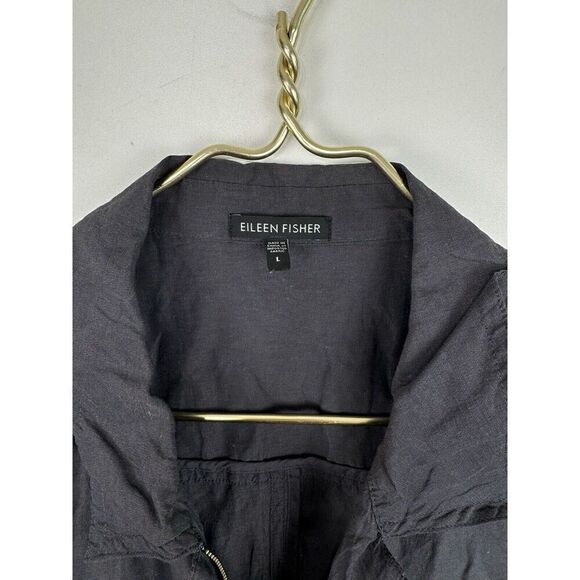 Eileen Fisher Grey Metallic Shimmer Crinkle Full Zip Jacket Long Sleeve - Picture 7 of 7